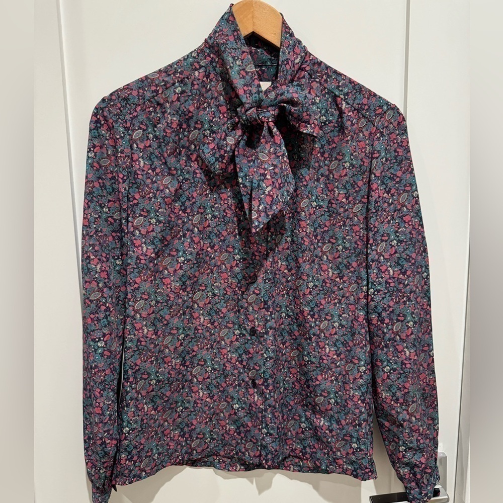 Pendleton Women's 100% Poly Floral Blouse Tie Scarf Button Front Shirt 6P / D - Picture 7 of 10